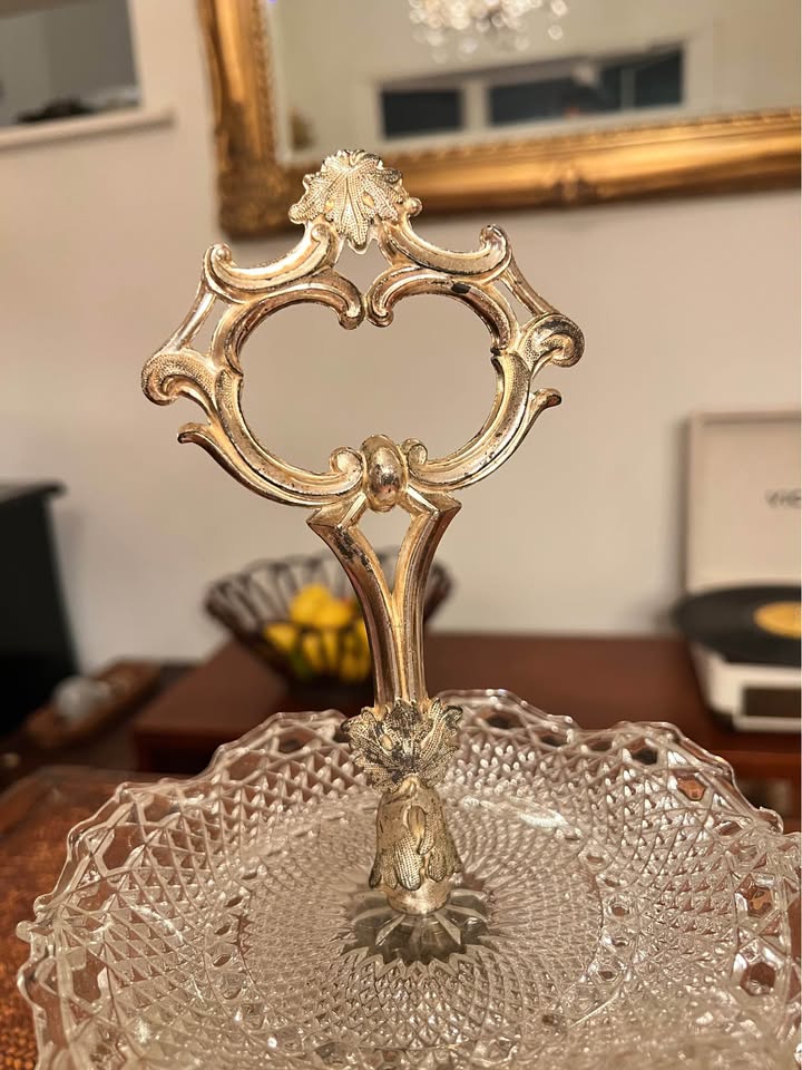 Glass Serving Stand | Two-Tier Dessert Display | Diamond-Cut Pattern 12”, gallery view 2