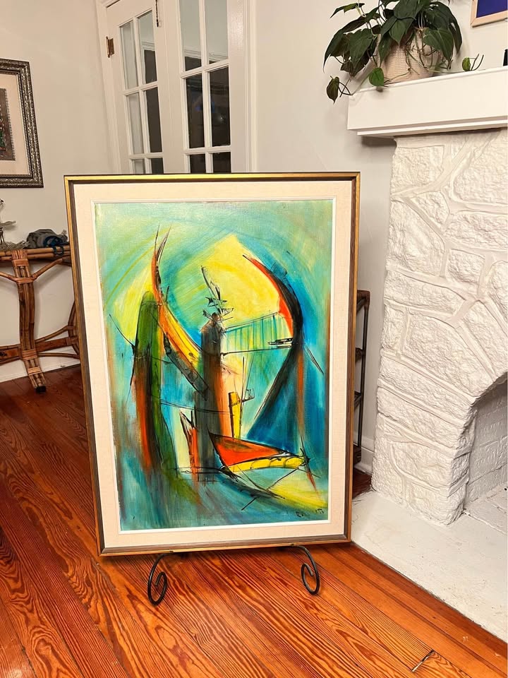 Large Abstract Sailboat Painting | Mid-Century Modern Framed Nautical Art, gallery view 10