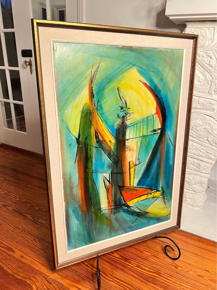 Large Abstract Sailboat Painting | Mid-Century Modern Framed Nautical Art, gallery view 5