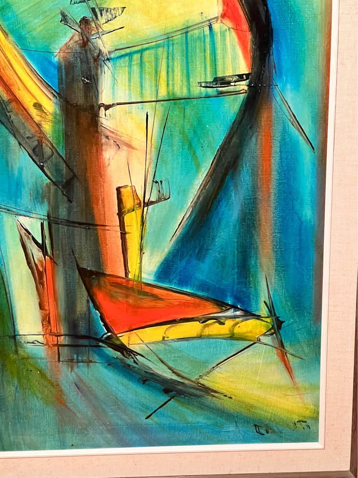 Large Abstract Sailboat Painting | Mid-Century Modern Framed Nautical Art, gallery view 7