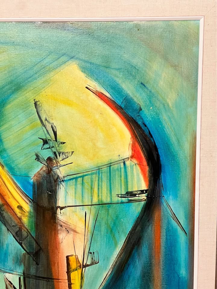 Large Abstract Sailboat Painting | Mid-Century Modern Framed Nautical Art, gallery view 8