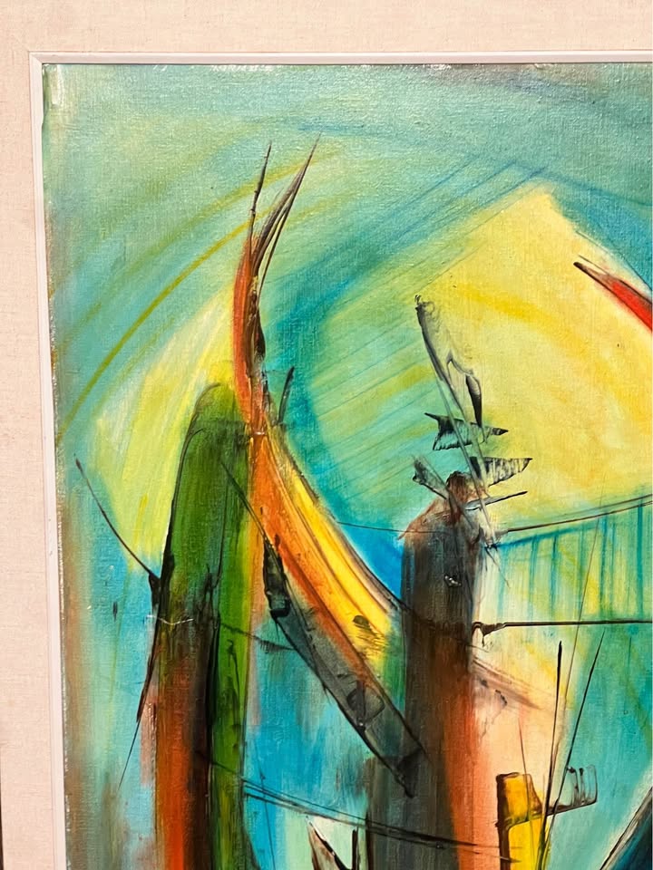 Large Abstract Sailboat Painting | Mid-Century Modern Framed Nautical Art, gallery view 9
