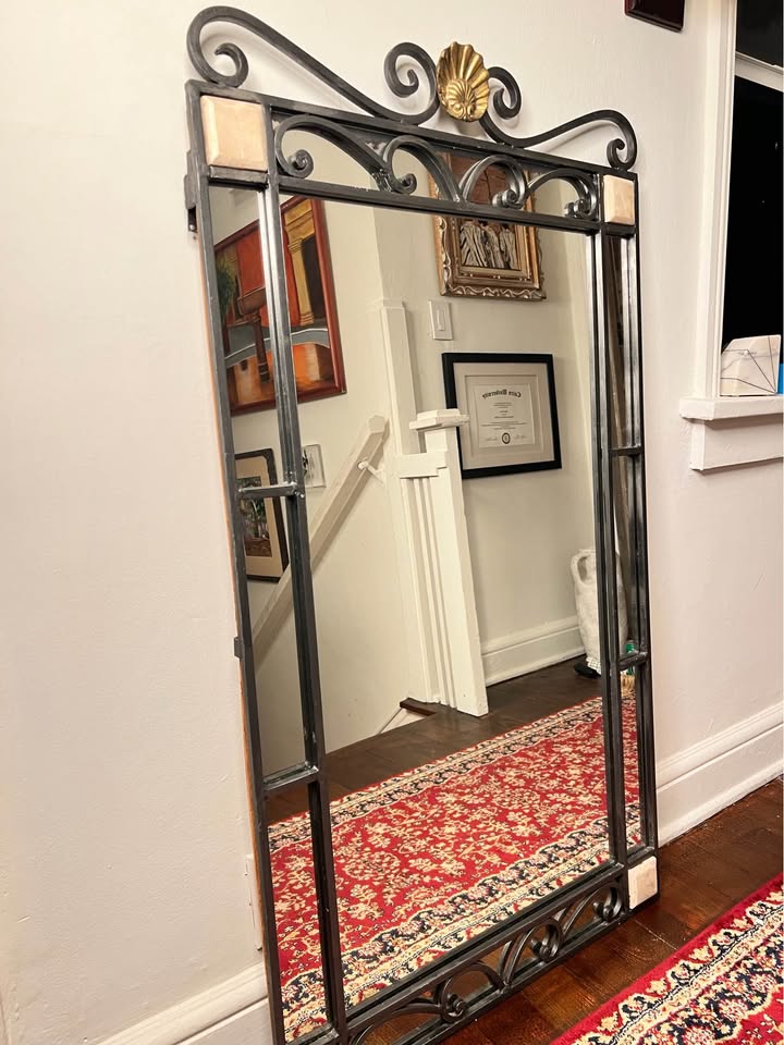 Wrought Iron & Stone Wall Mirror | Spanish Revival Style with Shell Crest, gallery view 3