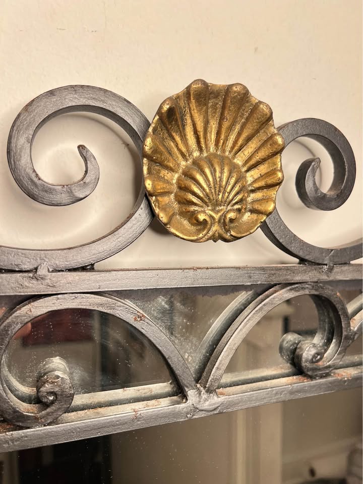 Wrought Iron & Stone Wall Mirror | Spanish Revival Style with Shell Crest, gallery view 4