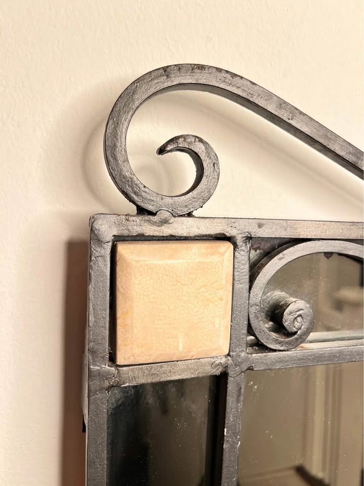 Wrought Iron & Stone Wall Mirror | Spanish Revival Style with Shell Crest, gallery view 5