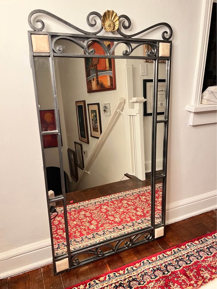 Wrought Iron & Stone Wall Mirror | Spanish Revival Style with Shell Crest, gallery view 6