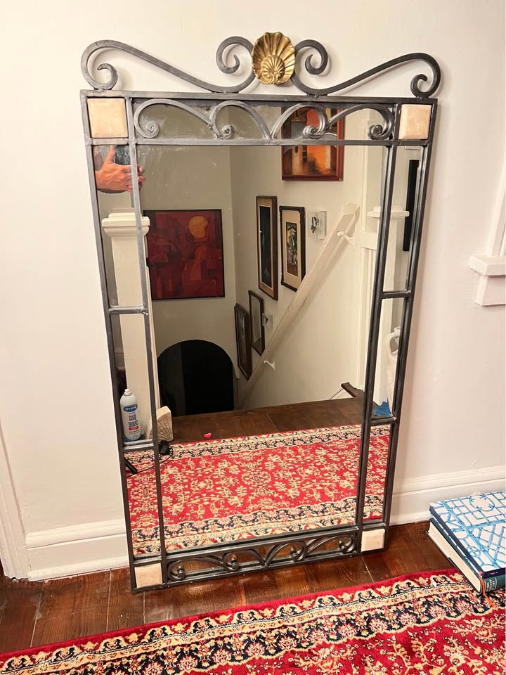 Wrought Iron & Stone Wall Mirror | Spanish Revival Style with Shell Crest, gallery view 9