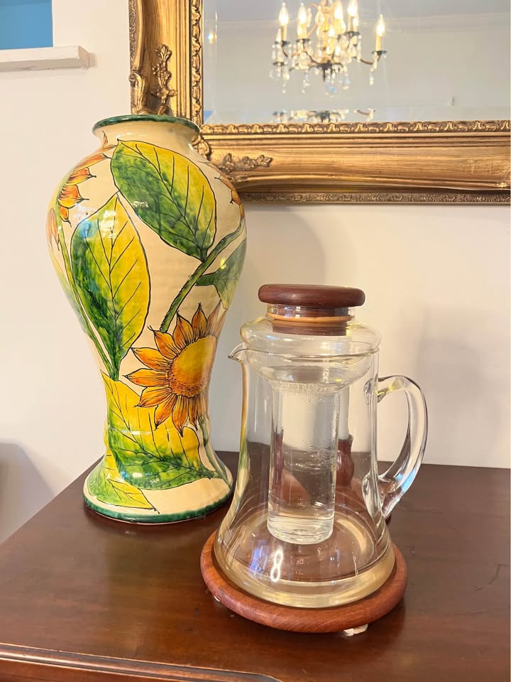 Large Mexican Pottery Floor Vase | Hand-Painted Sunflower Folk Art, gallery view 4