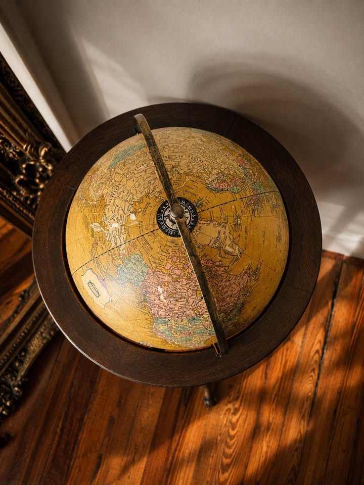 Vintage Butler Floor Globe Lamp | Illuminated Wood Library Stand, gallery view 3