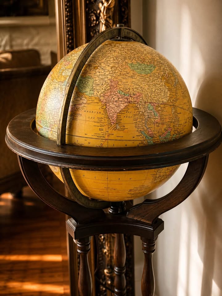 Vintage Butler Floor Globe Lamp | Illuminated Wood Library Stand, gallery view 4