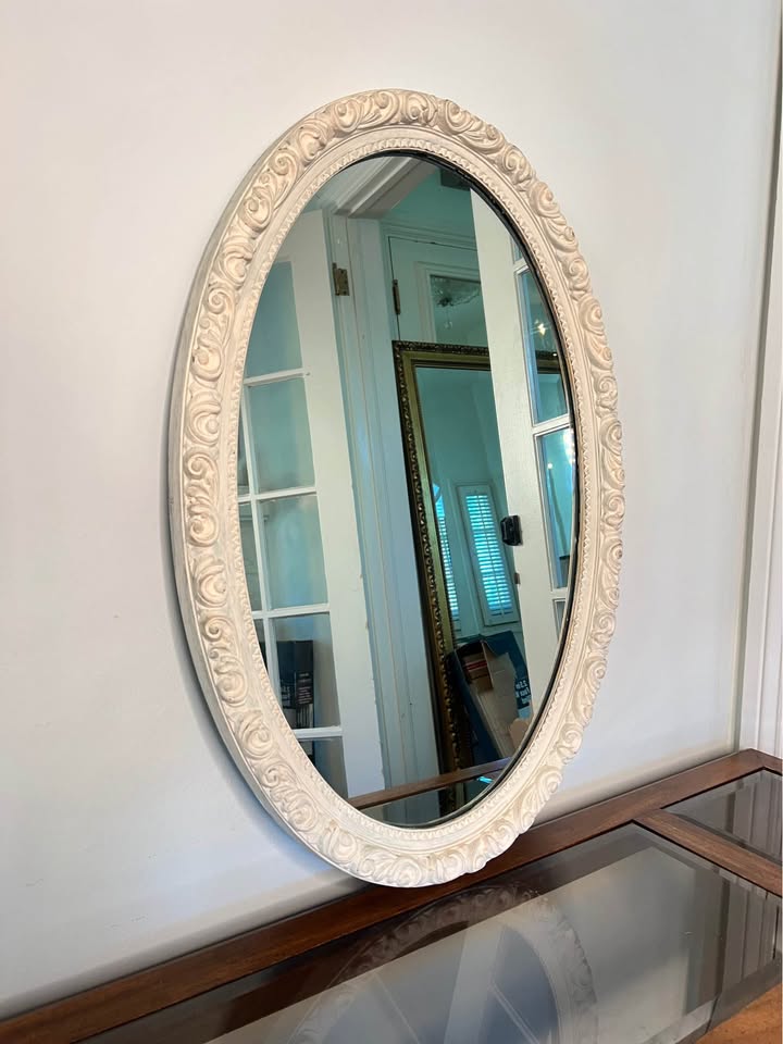 Oval Wall Mirror | Carved Wood Frame | French Country Style, gallery view 3