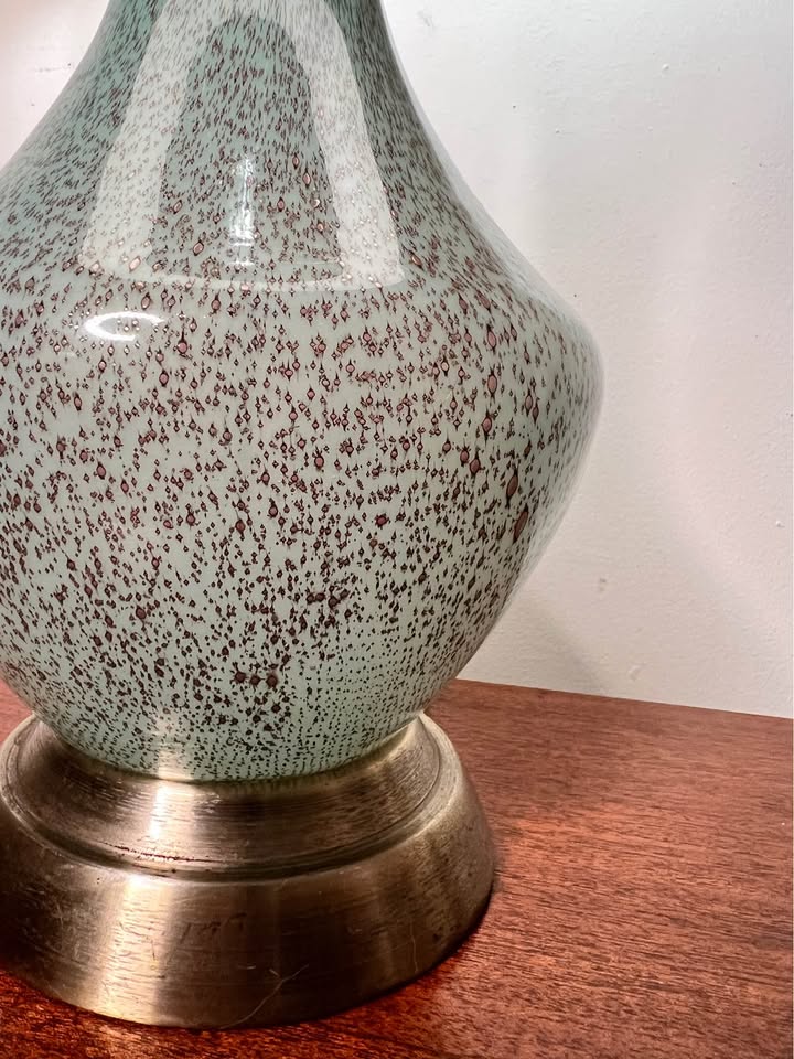 Glass Table Lamp | Vintage Green Blown Glass Brass Base Lamp, gallery view 2