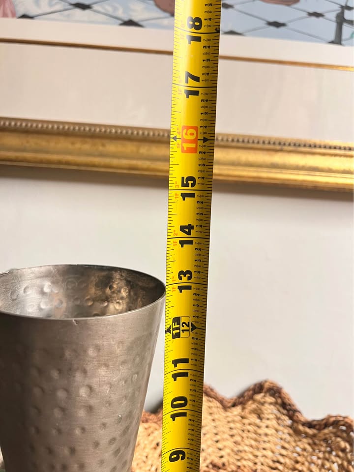 Vintage Hammered Metal Vase | Tall Sculptural Trumpet Form, gallery view 4