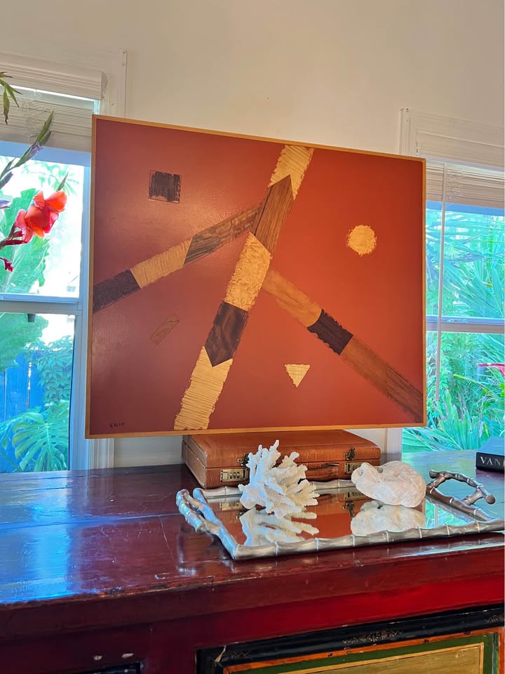 Large Vintage Wood Abstract | Geometric Relief Wall Art, gallery view 3