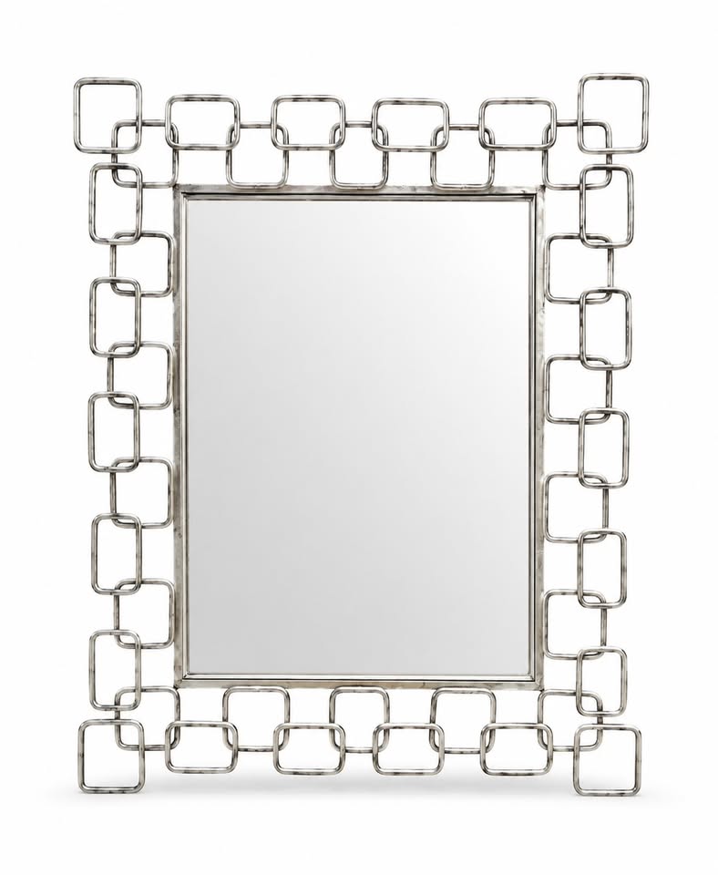Large Steel Metal Chain-Link Mirror | Geometric Frame | Brutalist Influence, gallery view 2