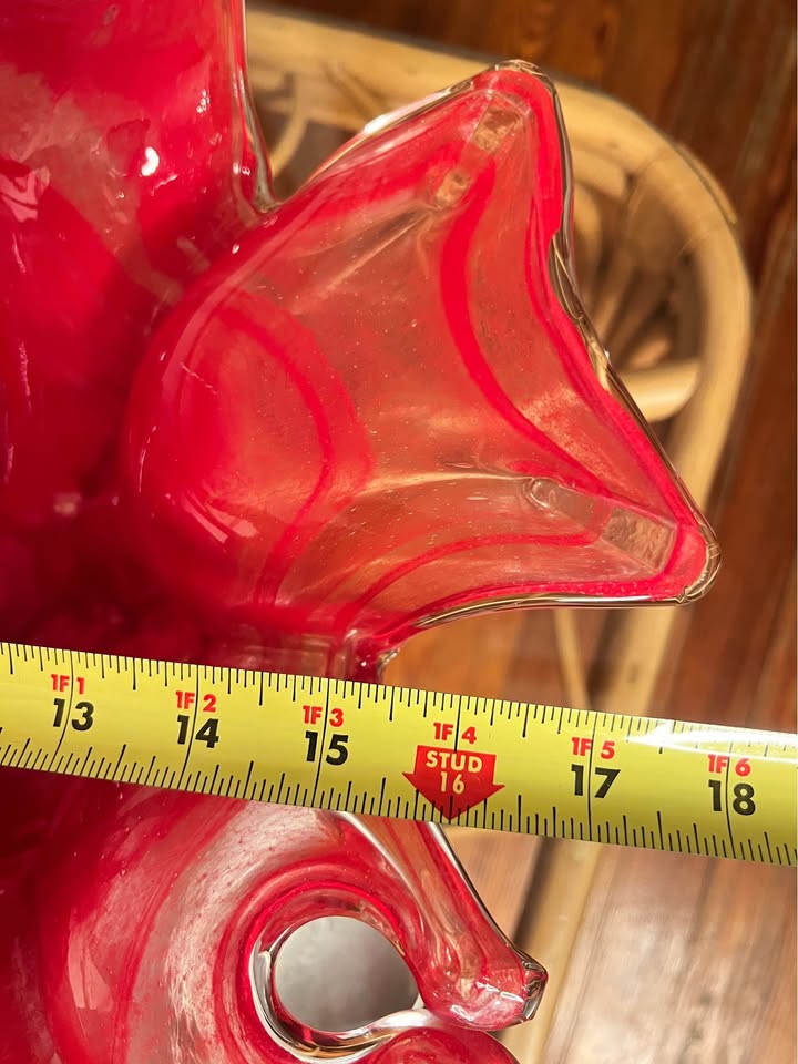 Red Art Glass Pedestal Bowl | Vintage Flower-Form Centerpiece | Murano style, gallery view 6