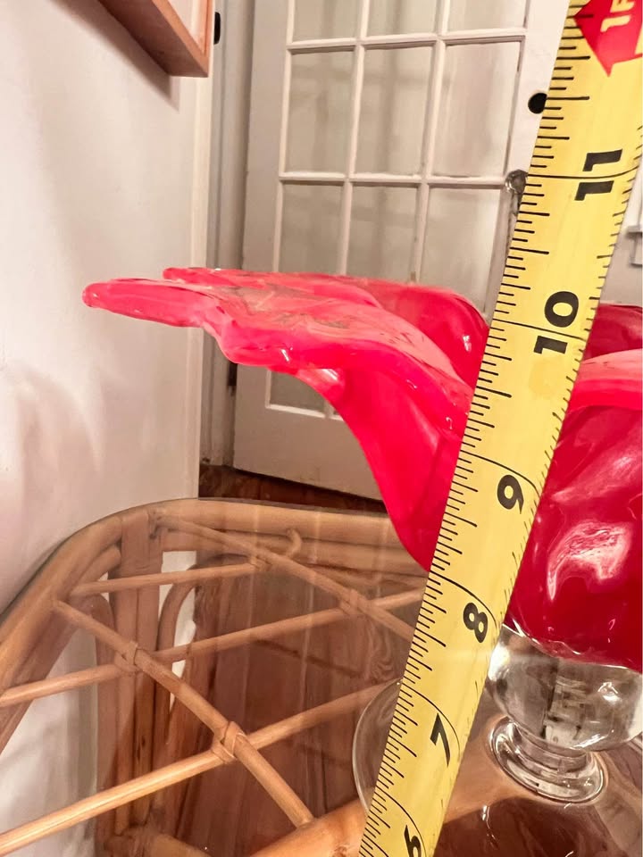 Red Art Glass Pedestal Bowl | Vintage Flower-Form Centerpiece | Murano style, gallery view 7