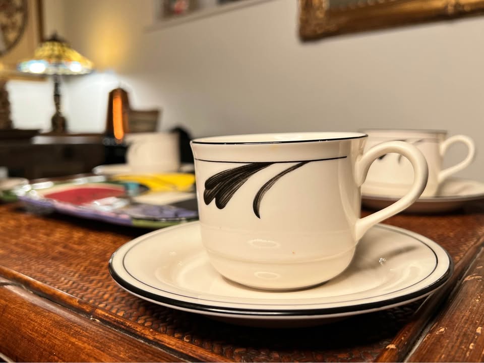 Lenox Chinastone Cup & Saucer Set (12pc) | Black Brushstroke | Classic Palm Beach Table, gallery view 2