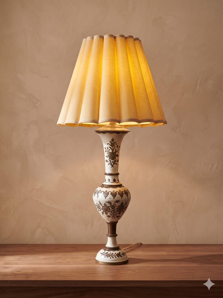 Vintage Ceramic & Brass Table Lamp | Hand Painted Floral Urn | French Country Palm Beach, gallery view 2