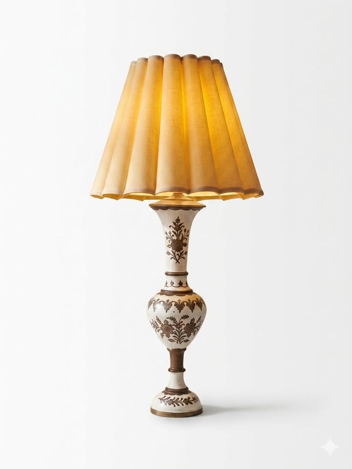 Vintage Ceramic & Brass Table Lamp | Hand Painted Floral Urn | French Country Palm Beach, gallery view 3