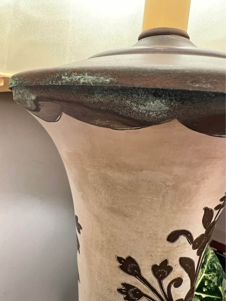 Vintage Ceramic & Brass Table Lamp | Hand Painted Floral Urn | French Country Palm Beach, gallery view 7