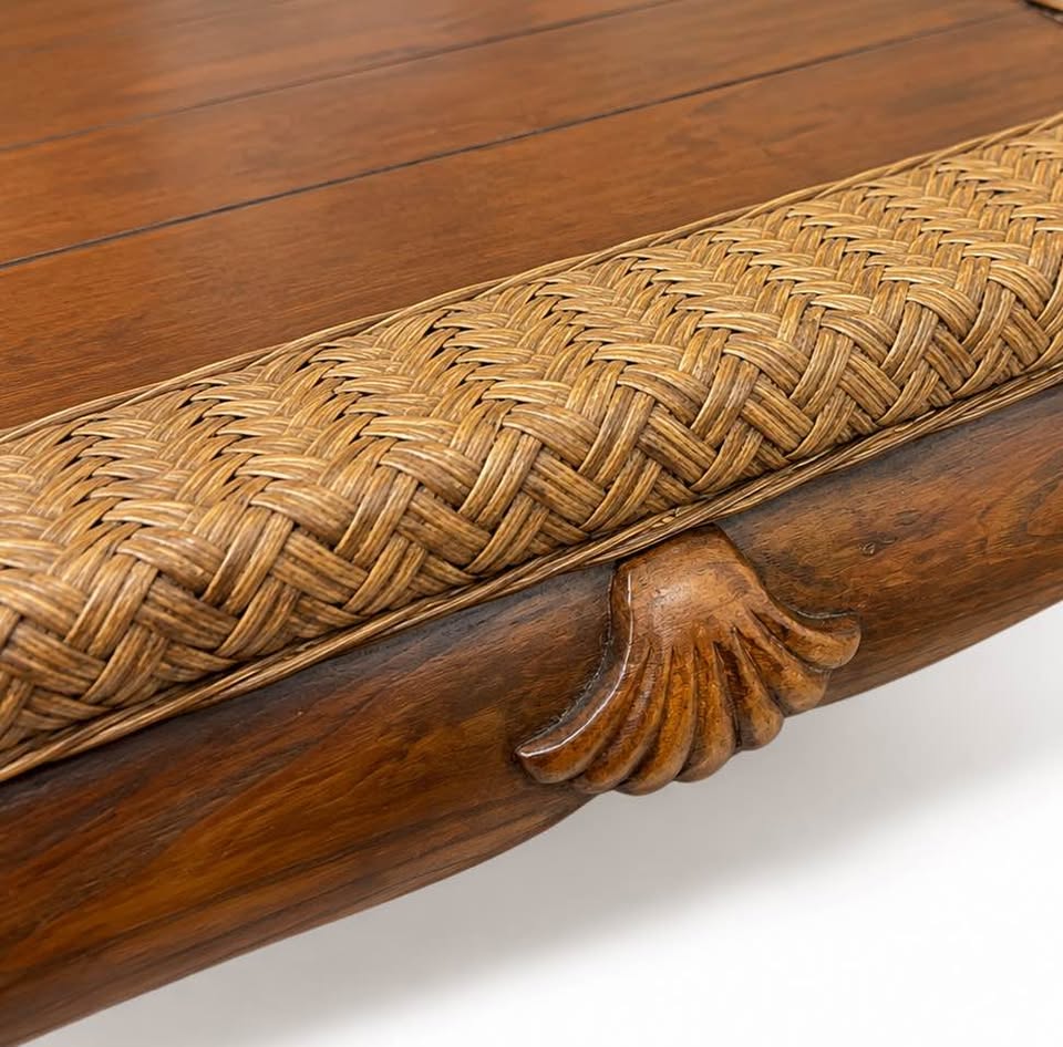 Vintage Rattan Side Table | Carved Wood Palm Beach Style, gallery view 5