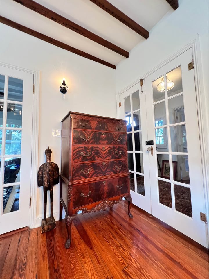 Vintage Crotch Mahogany Highboy | Labeled Master-Made Tall dresser | Chippendale Style, gallery view 6