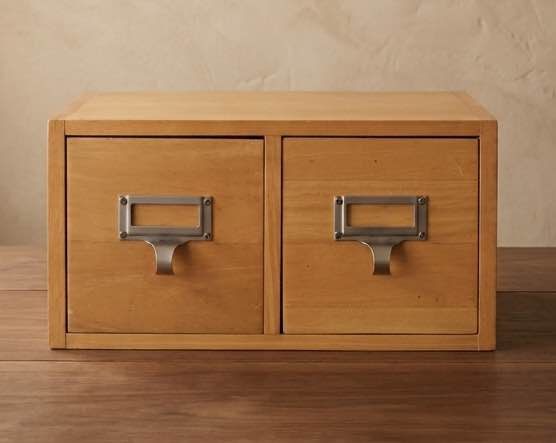 Apothecary | Card Catalog Drawers | Vintage Wood Desk Organizer | Metal Label Pulls 12.5”, gallery view 2