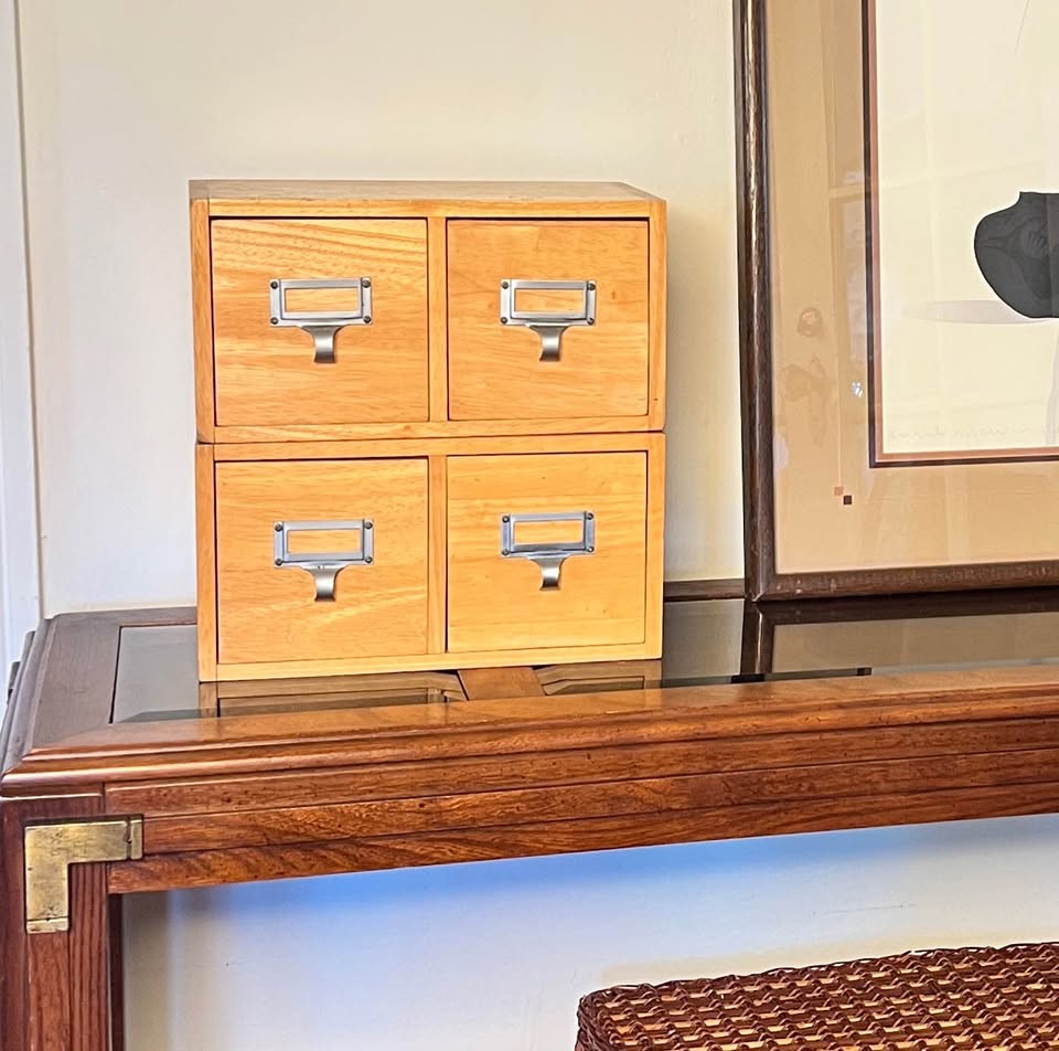 Apothecary | Card Catalog Drawers | Vintage Wood Desk Organizer | Metal Label Pulls 12.5”, gallery view 3