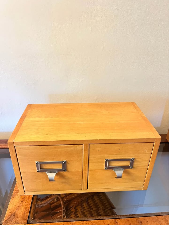 Apothecary | Card Catalog Drawers | Vintage Wood Desk Organizer | Metal Label Pulls 12.5”, gallery view 4