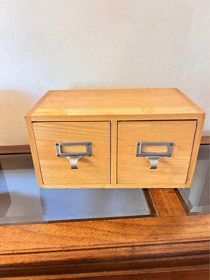 Apothecary | Card Catalog Drawers | Vintage Wood Desk Organizer | Metal Label Pulls 12.5”, gallery view 5