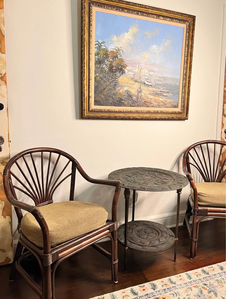 Brass Side Table | Vintage 2-Tier Tray Table | Pierced Botanical Metalwork, gallery view 4