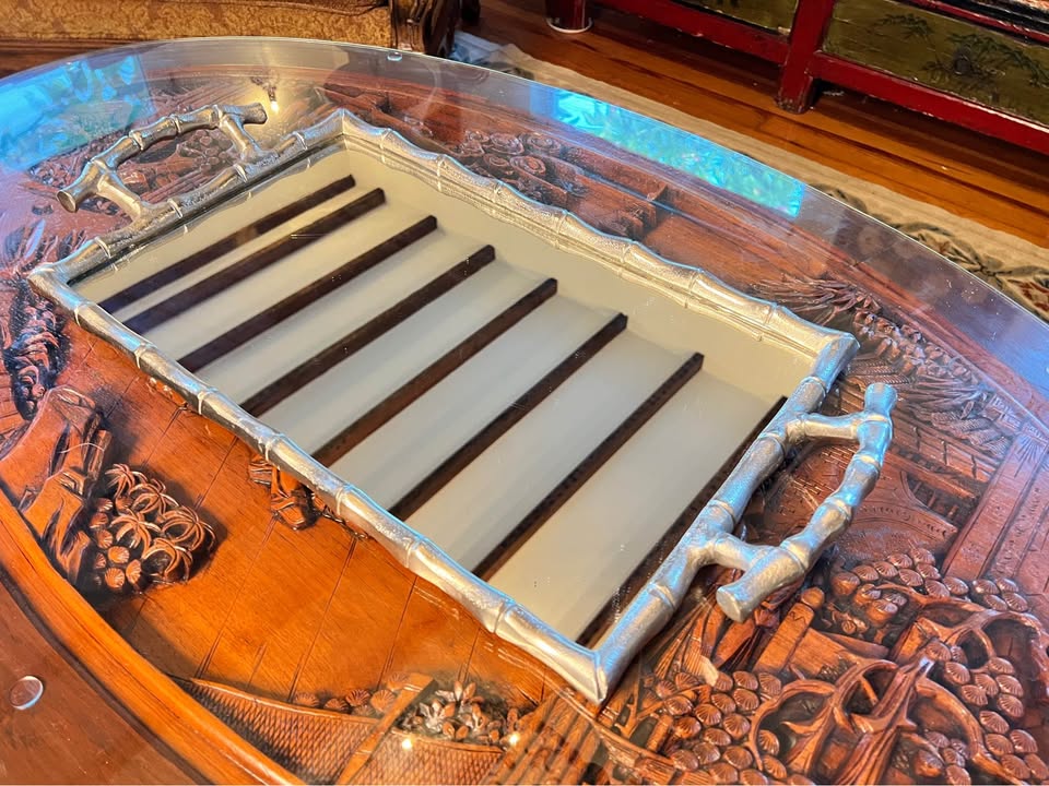 Vintage Faux Bamboo Mirrored Tray | Hollywood Regency, gallery view 3