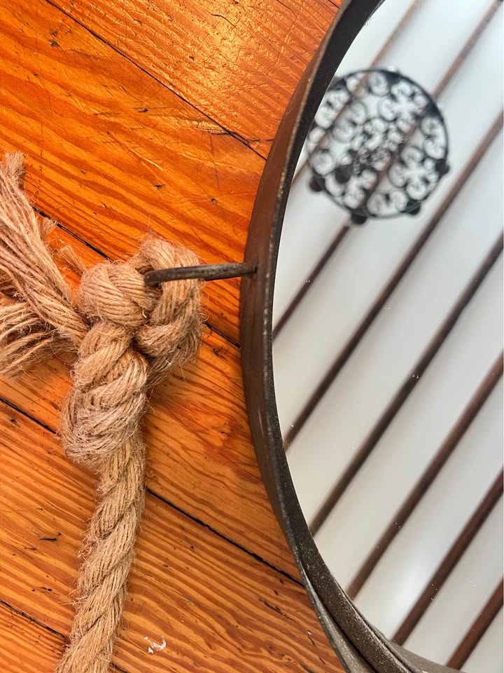 Round Metal Rope Mirror | Jute Hanging Frame | Coastal Rustic Wall Decor, gallery view 2