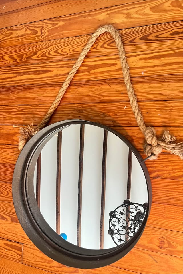 Round Metal Rope Mirror | Jute Hanging Frame | Coastal Rustic Wall Decor, gallery view 3