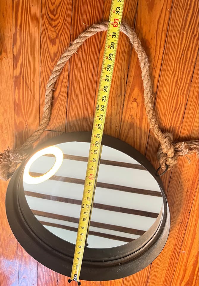 Round Metal Rope Mirror | Jute Hanging Frame | Coastal Rustic Wall Decor, gallery view 6