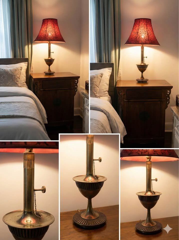 Pair Vintage Brass Empire Column Lamps – Solid Brass – Classic Statement, gallery view 5