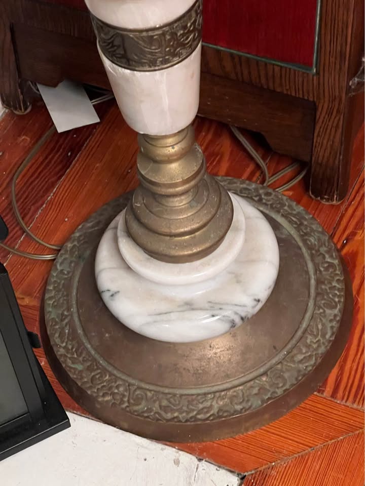 Mid Century Marble & Brass Floor Lamp | Asian Regency Style Column, gallery view 8