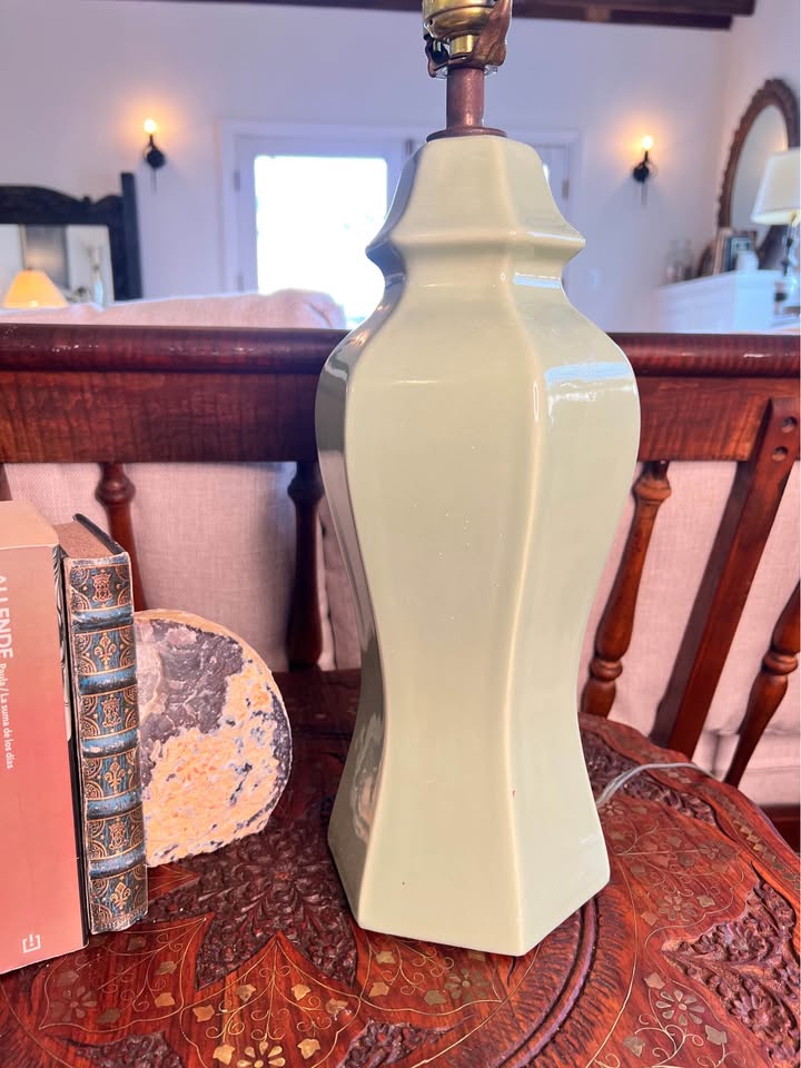 Celadon Green Ceramic Table Lamp | Sculptural Mid Century Style, gallery view 2