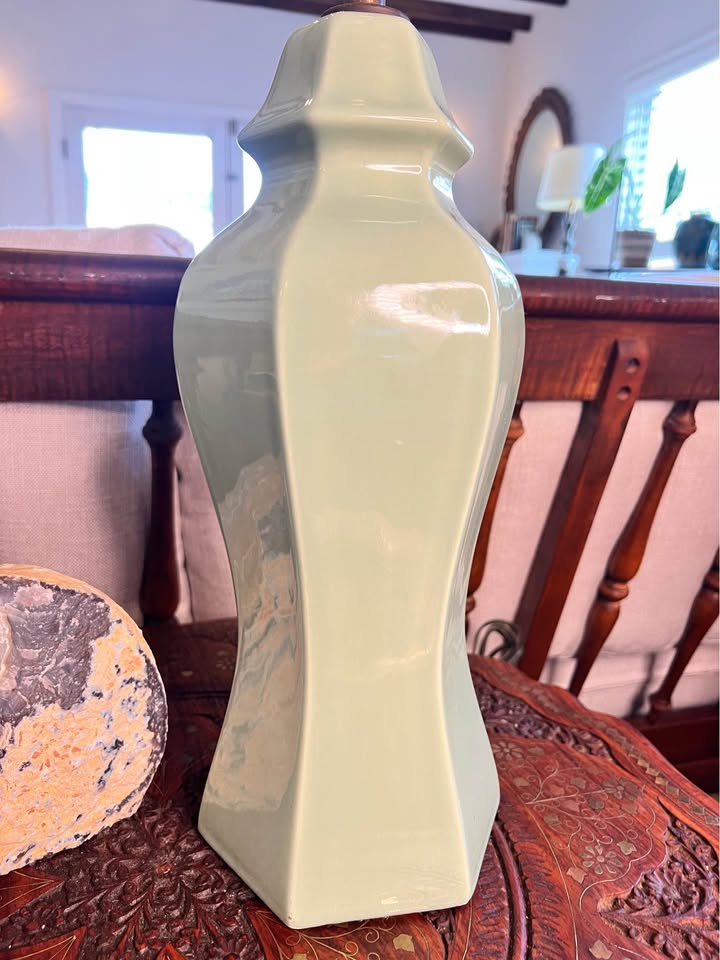 Celadon Green Ceramic Table Lamp | Sculptural Mid Century Style, gallery view 4