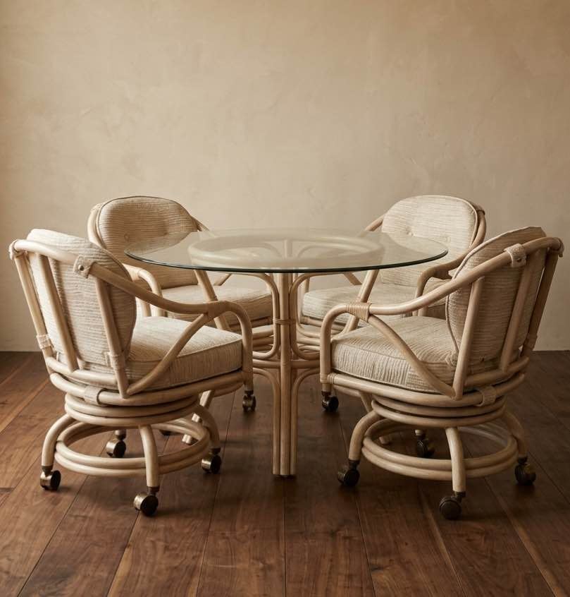 Rattan Dining Set | Classic Rattan Glass Top Table & 4 Swivel Chairs, gallery view 2