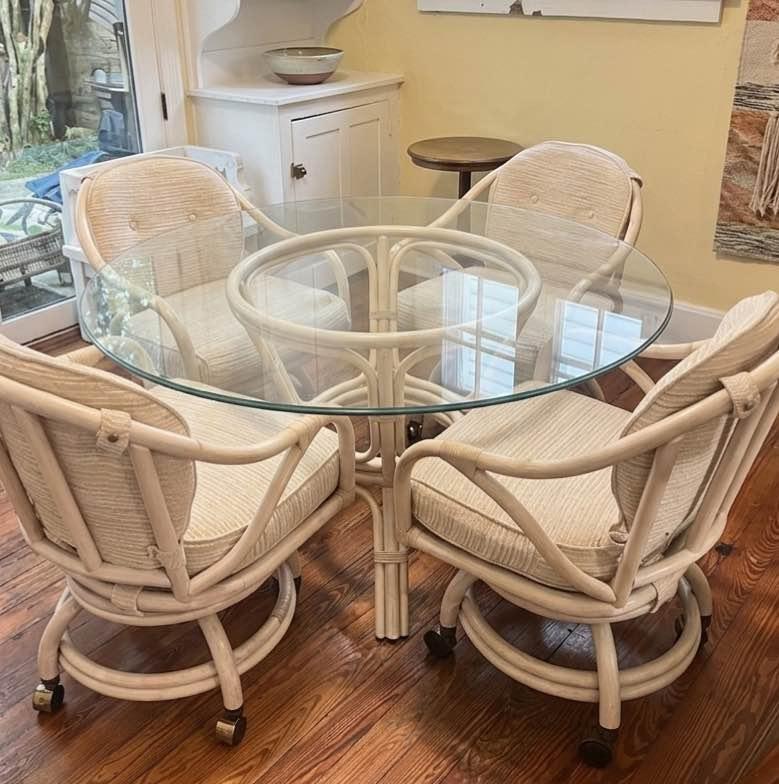 Rattan Dining Set | Classic Rattan Glass Top Table & 4 Swivel Chairs, gallery view 4