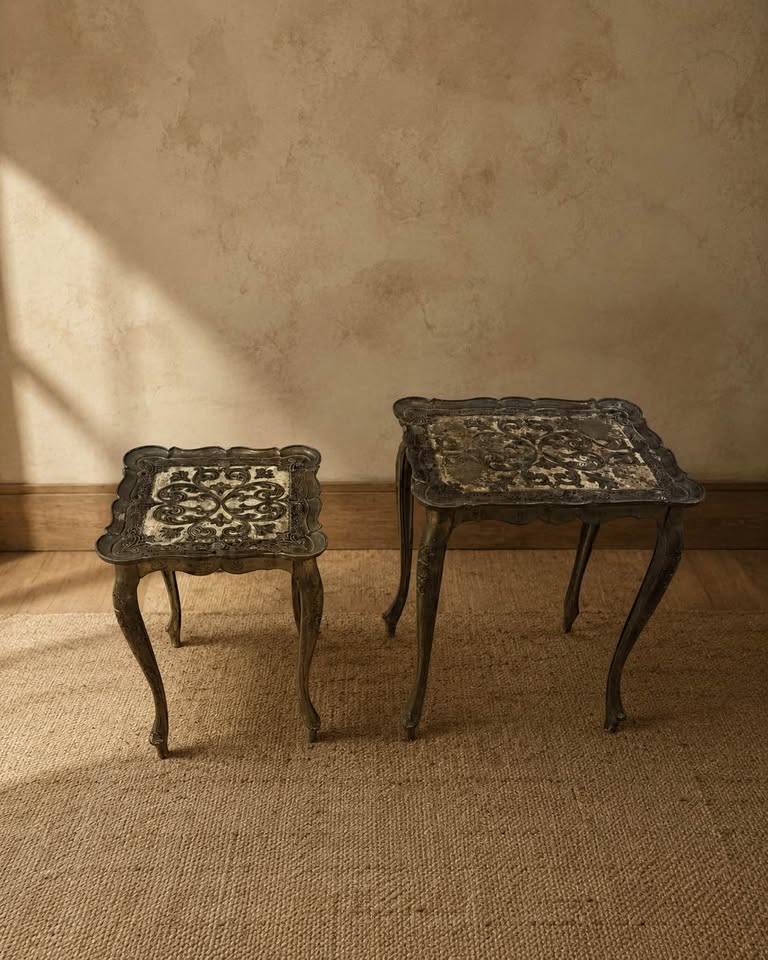 Italian Florentine Nesting Tables | Gilt Floral Pair, gallery view 4