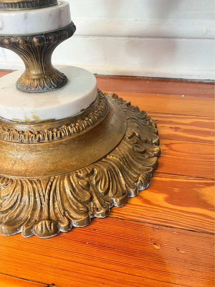 Marble Pedestal Table | Italian Neoclassical Side Table | Bronze Urn Base 30”, gallery view 3