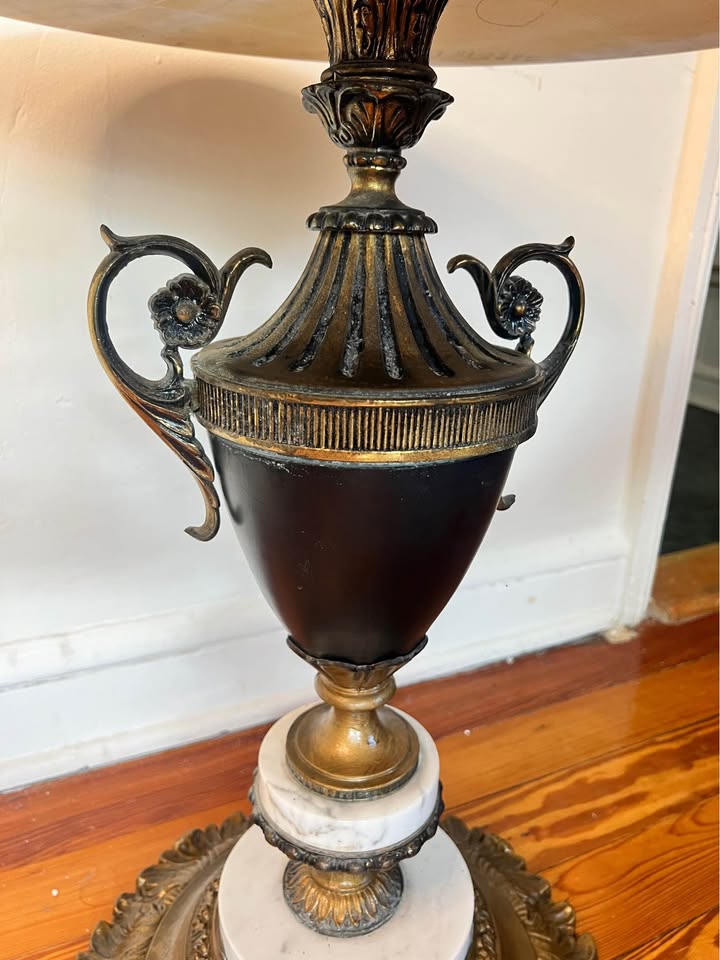 Marble Pedestal Table | Italian Neoclassical Side Table | Bronze Urn Base 30”, gallery view 4