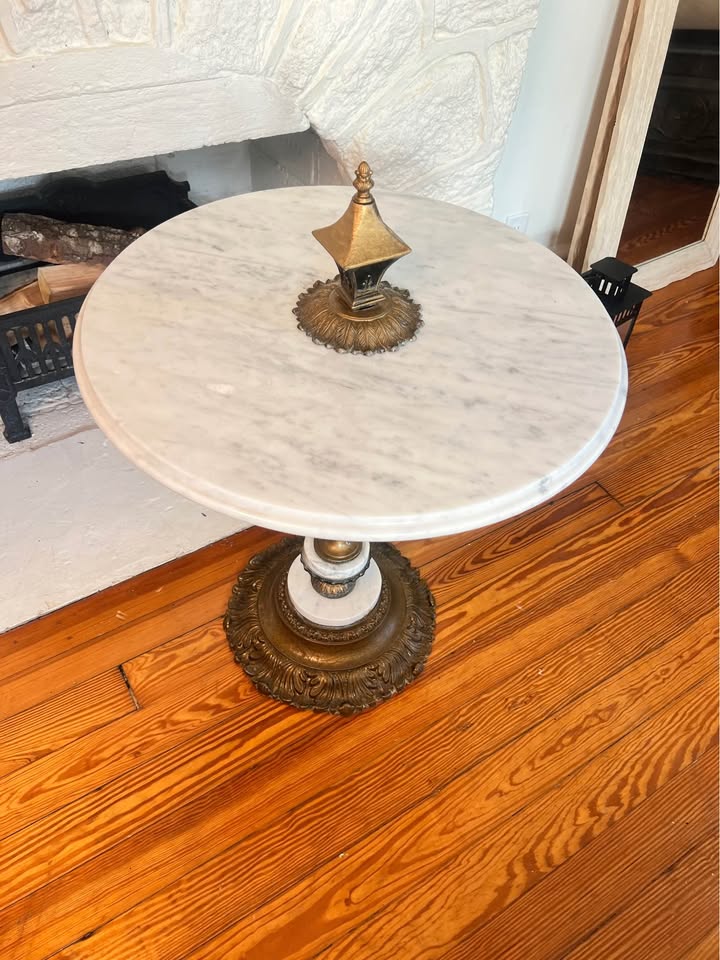 Marble Pedestal Table | Italian Neoclassical Side Table | Bronze Urn Base 30”, gallery view 5
