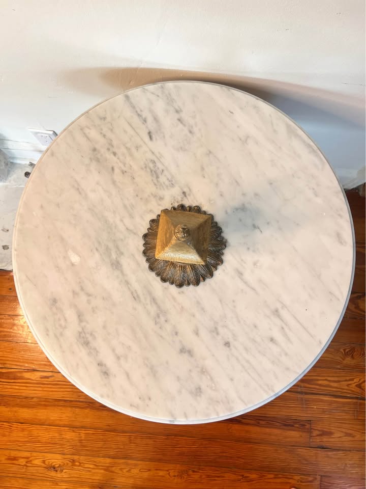 Marble Pedestal Table | Italian Neoclassical Side Table | Bronze Urn Base 30”, gallery view 7
