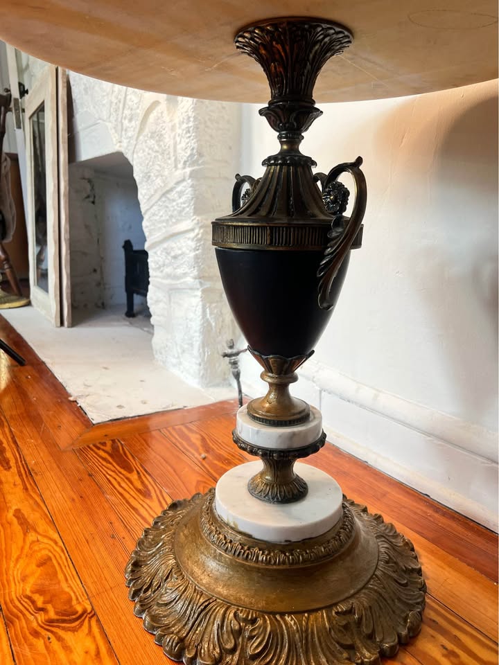Marble Pedestal Table | Italian Neoclassical Side Table | Bronze Urn Base 30”, gallery view 9
