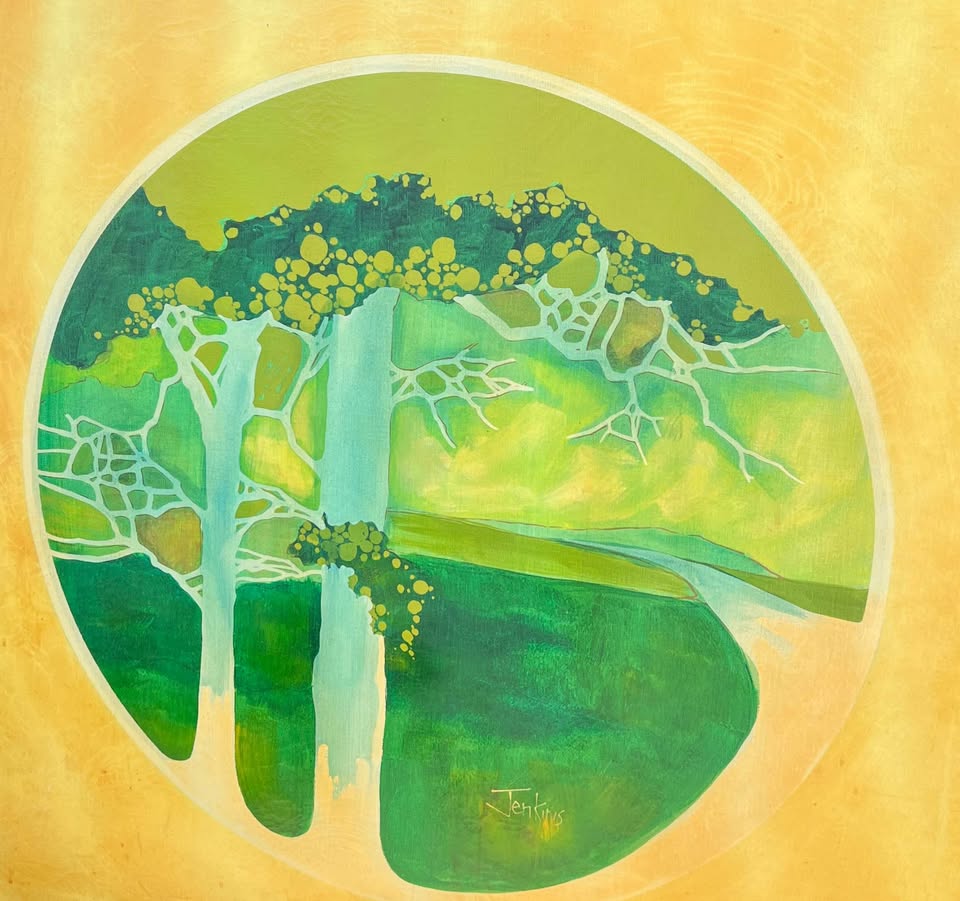Large Abstract Painting 38x38 | Green Ochre Framed Wall Art, gallery view 3