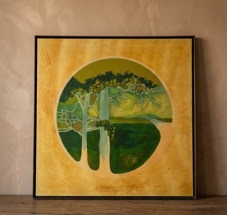Large Abstract Painting 38x38 | Green Ochre Framed Wall Art, gallery view 5
